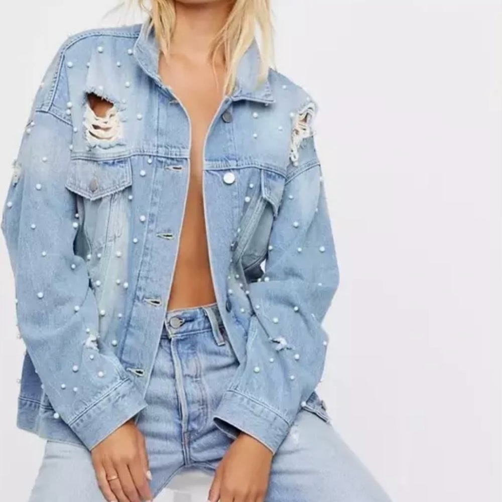 Free People Women's Sunday Funday Pearl Denim Jacket